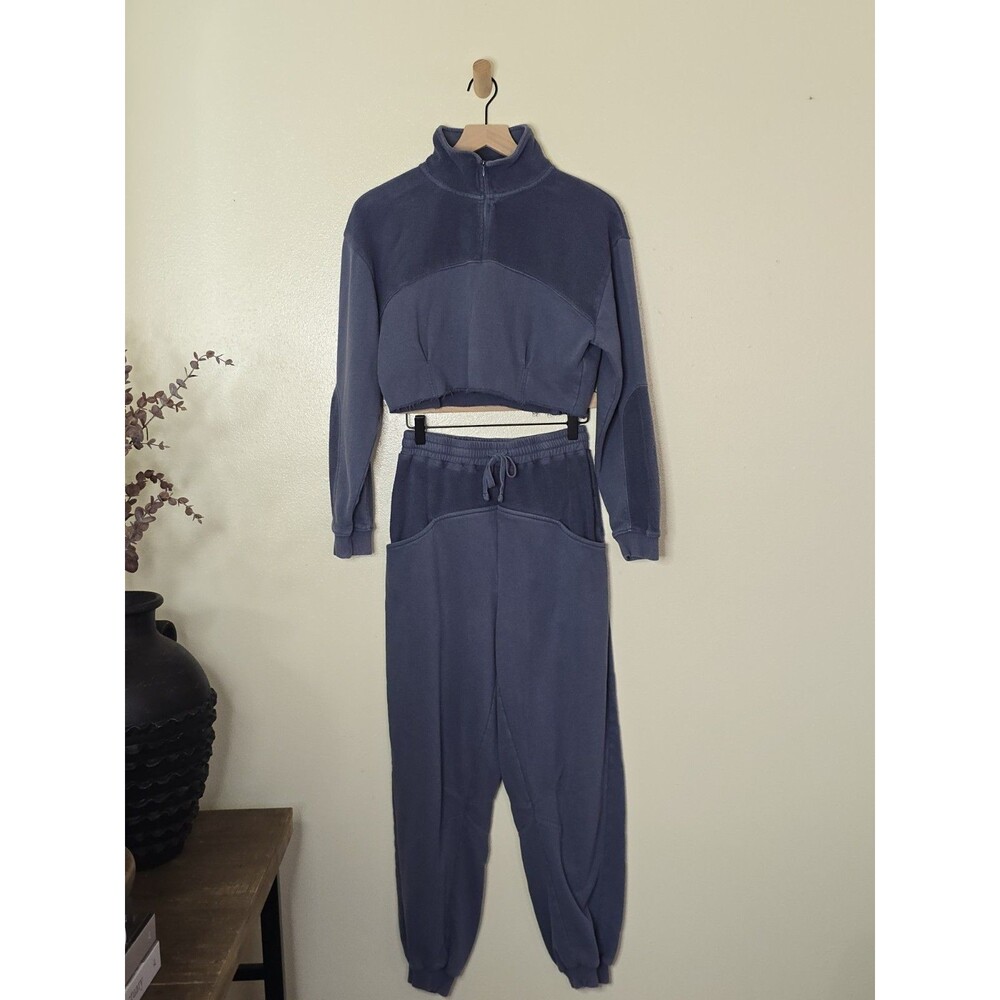Bohme Women's XS Blue Cropped Quarter Zip Sweatshirt Jogger Pants 2 Piece Set - Picture 2 of 13